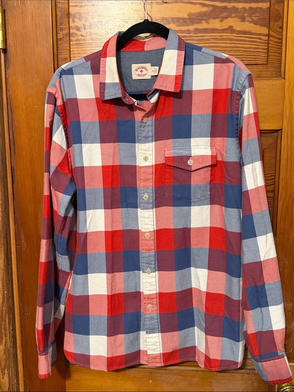 Men’s Brooks Brothers Red Fleece Long Sleeved Shirt XL Red, White, Blue Plaid